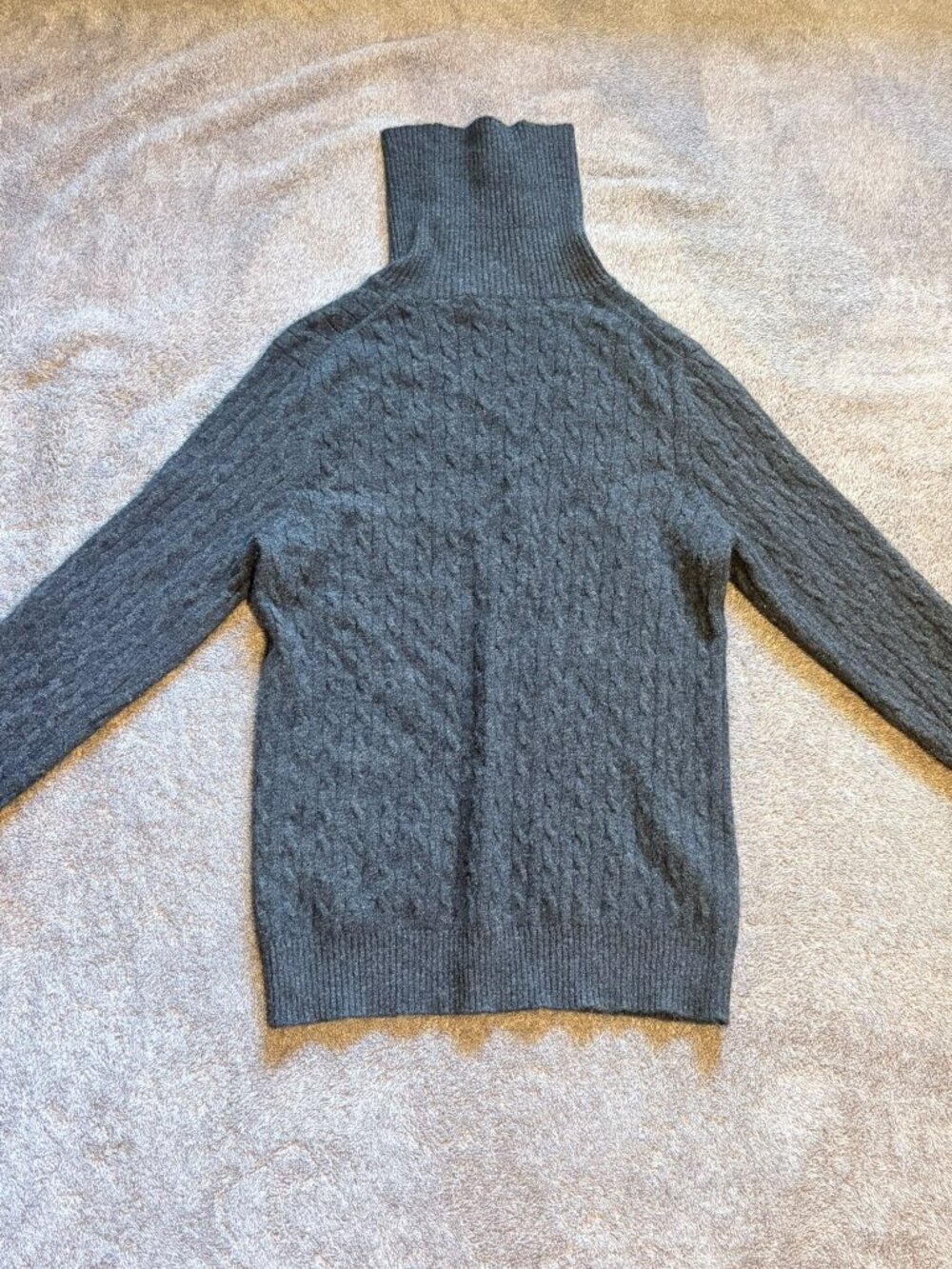 Pure Cashmere Women's L Charcoal Gray Cable Knit Turtleneck Sweater 100% Cashmer